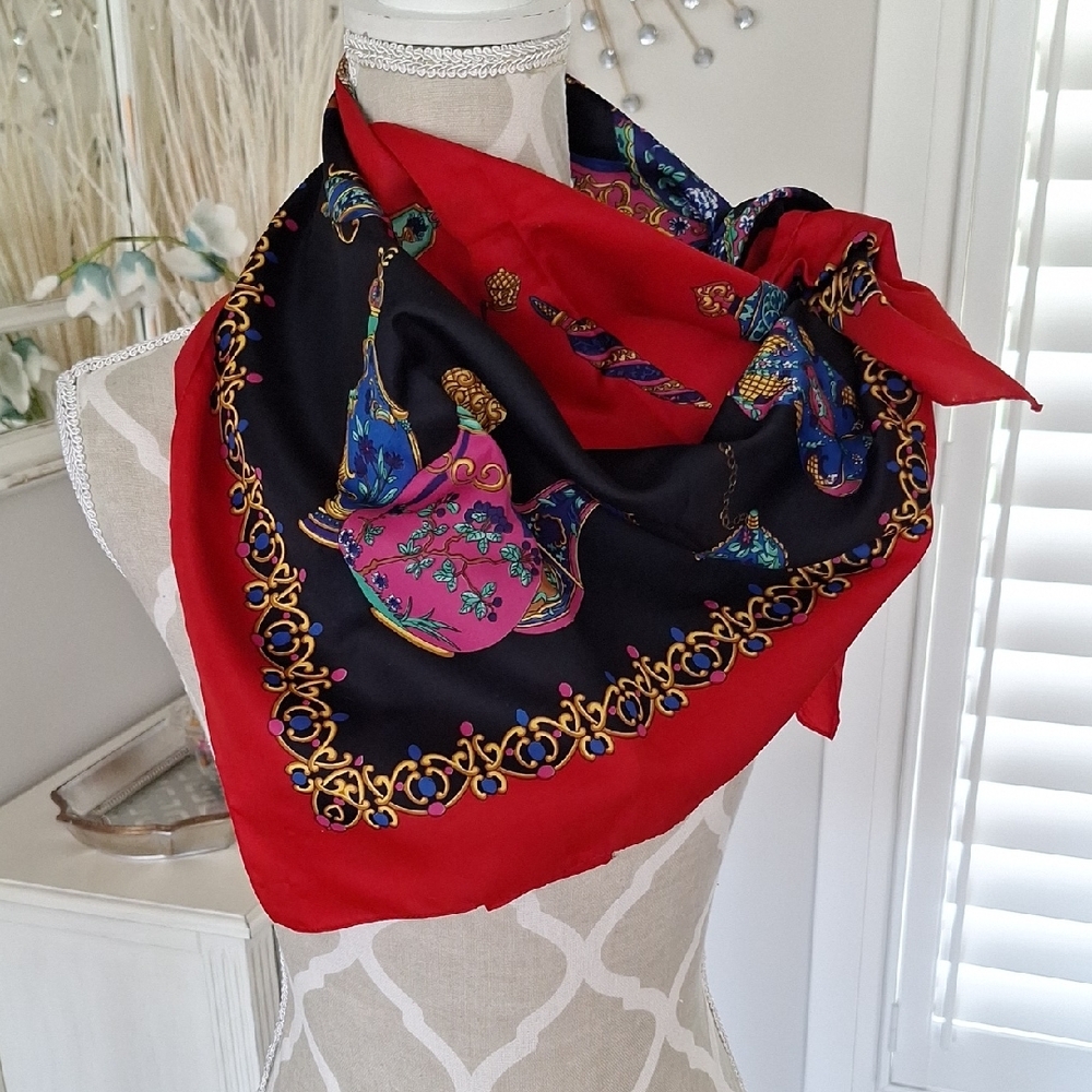 Elegant Red and Black Silk Scarf